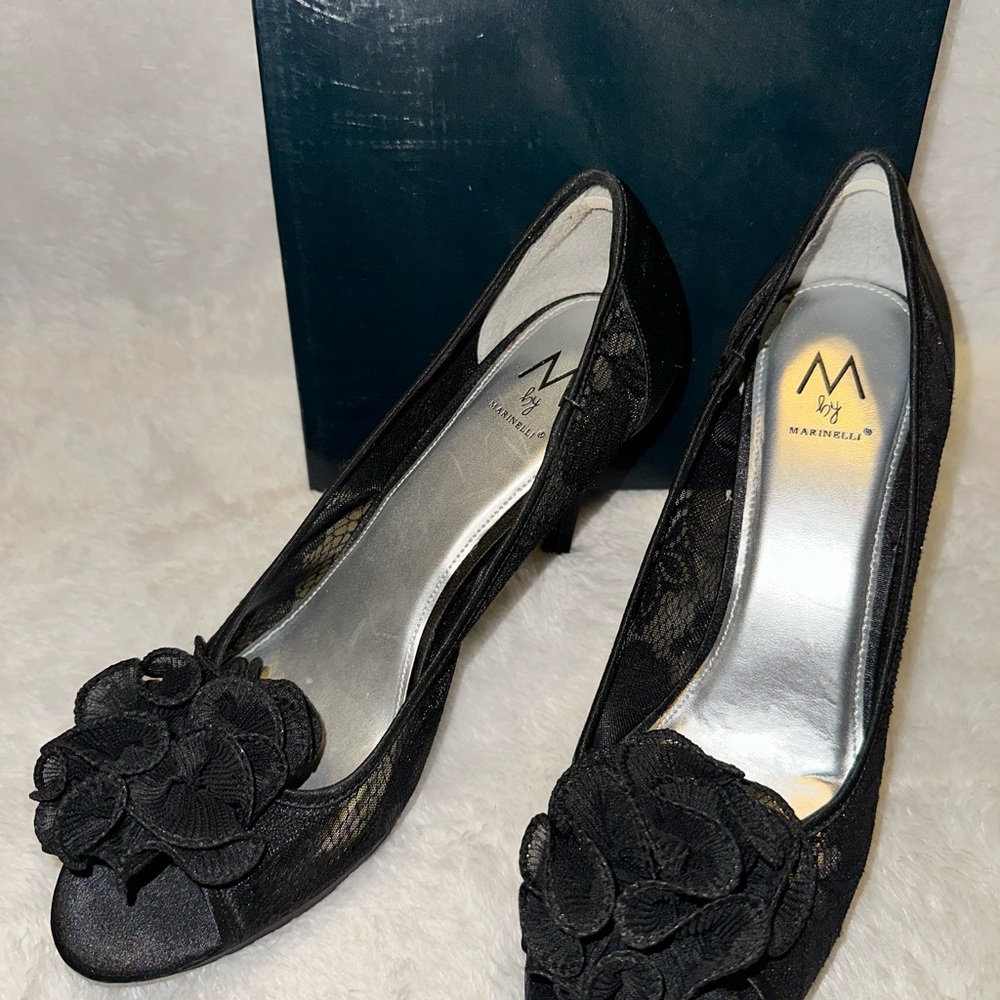 M by Marinelli Black Peep Toe Heels